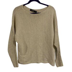 Lauren Ralph‎ Lauren Cream Silver Metallic Boatneck Sweater Size L.